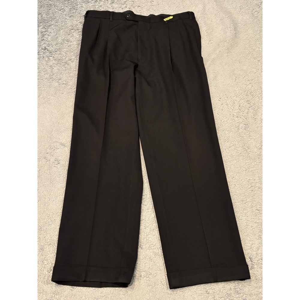 Brooks Brothers Mens 40x32 Black 100% Wool Pleated Cuffed Dress Pants Trousers